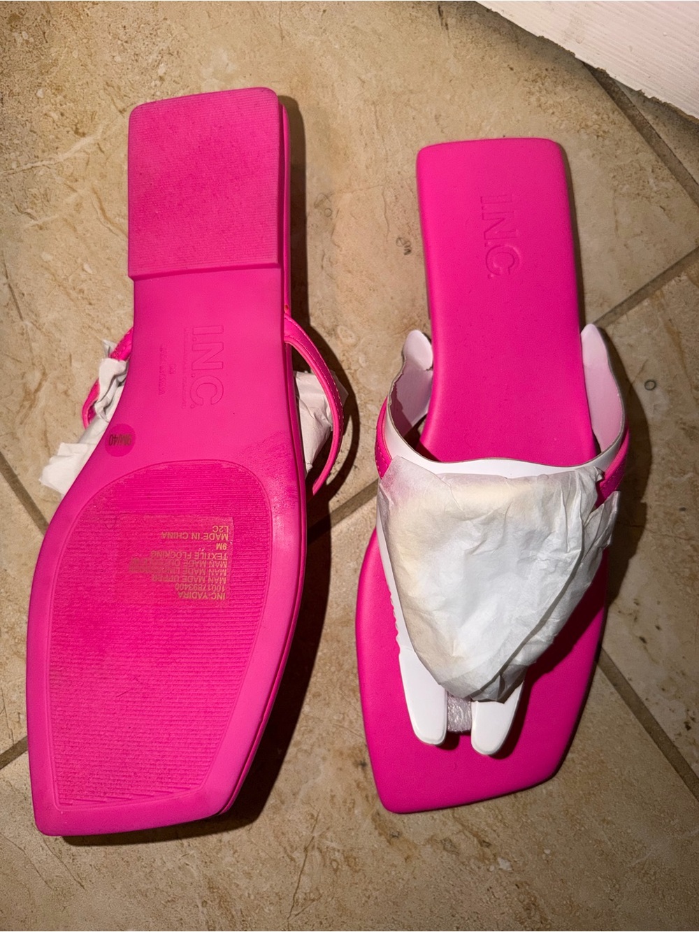 INC International Concepts Bright Pink Slide Sandals with Gold Accent Buckle - Picture 2 of 3